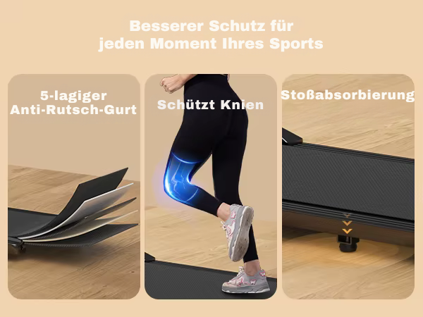 Gelenkschonende Lauffläche mit Knie- und Knöchelschutz