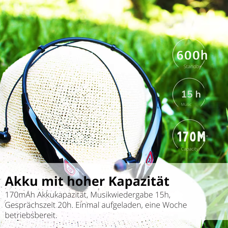 Kabelloses Bluetooth Headset mit Mikrofon - 15 Stunden Akkulaufzeit